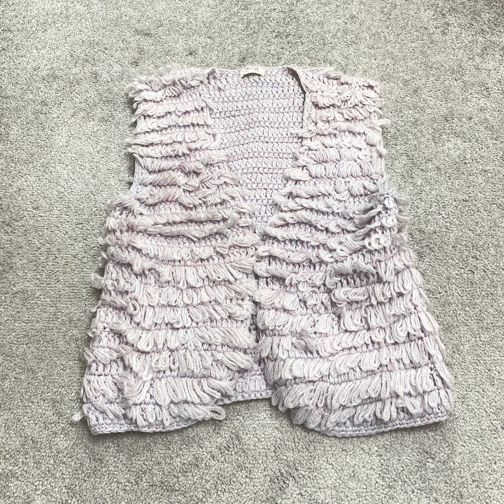 Welcome Womens Fringe Open Knit Sweater Vest Small Lavender Purple Acrylic Boho